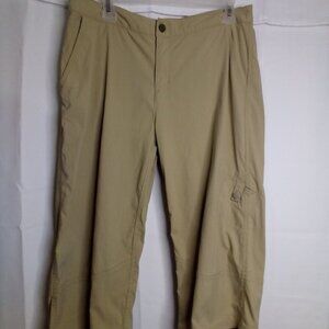 Royal Robbins Capri Pants Women 10 Active Nylon Back Zip Pockets Khaki Tan